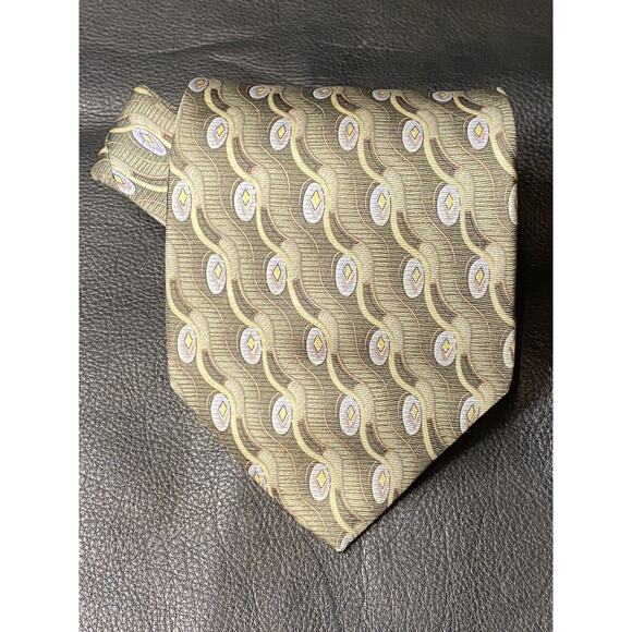 Arrow 100 % Silk Tie Geometric Swirl Military Green Blue Beige Made In USA - Picture 1 of 9
